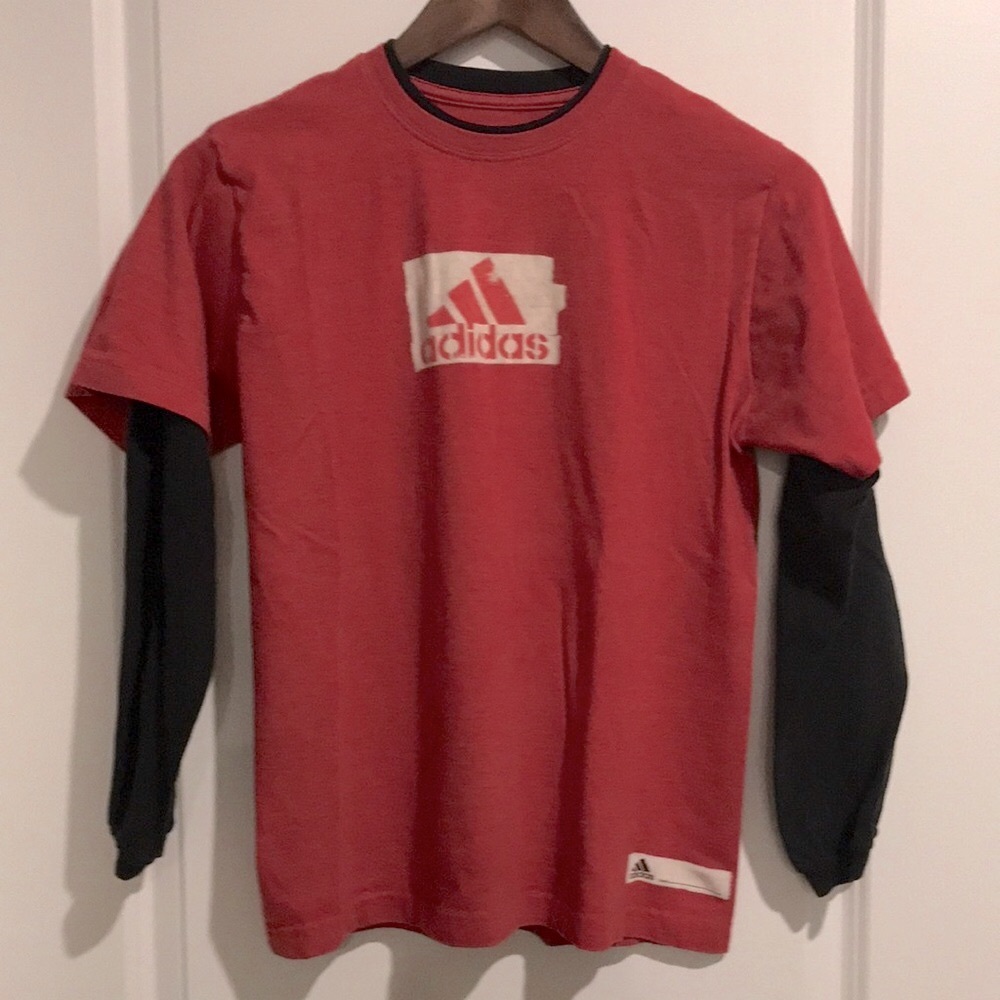 Vintage Adidas Boys Red Layered Long-Sleeve Logo Shirt